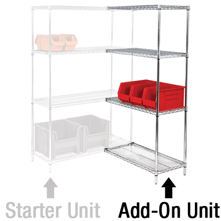 60 x 36 x 74" - 4 Shelf Wire Shelving Add-On Unit