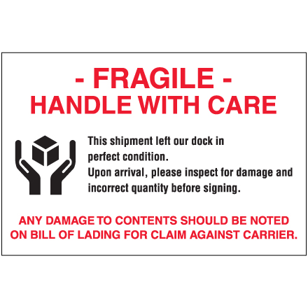 4 x 6" - "Fragile - Handle With Care" Labels